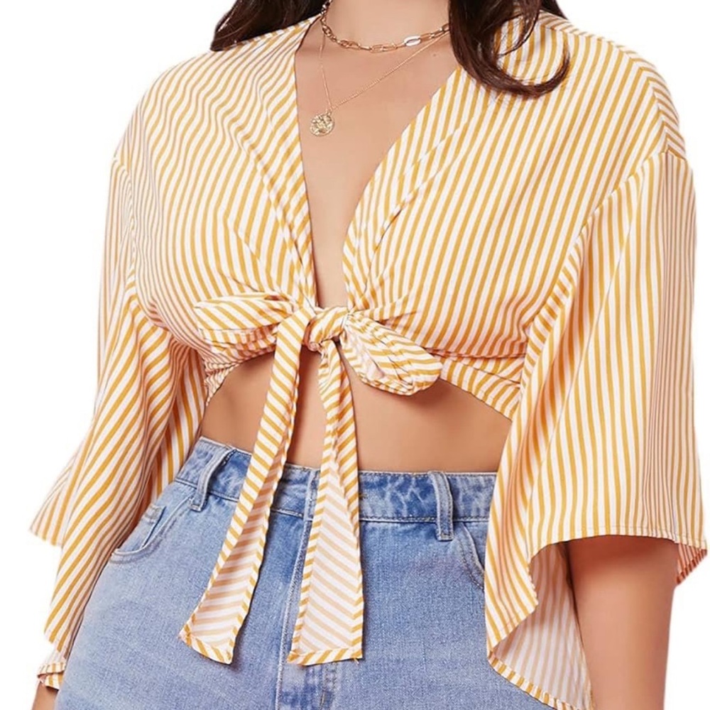 SHEIN | Striped V-Neck Crop Top